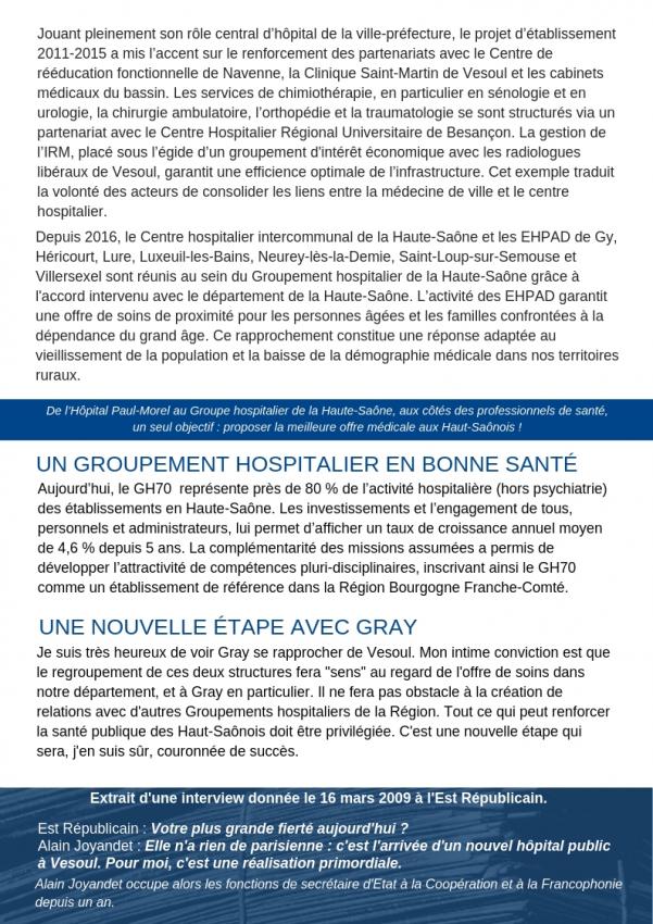 14 décembre 2018 - Alain Joyandet s'est démis de ses fonctions de président du conseil de surveillance du GH 70 