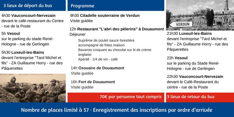 Programme de la journée à Verdun - 3 départs et lieux de retour pour le bus