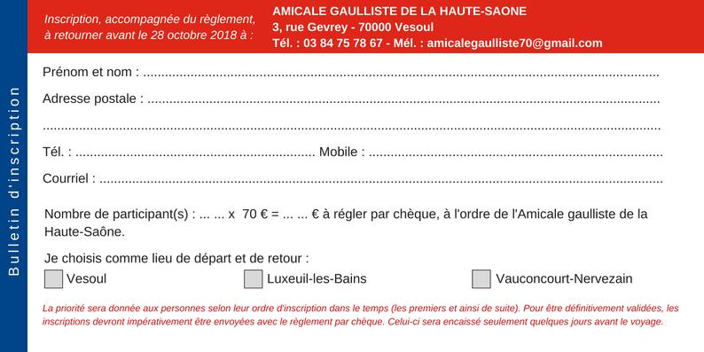 Bulletin à retourner avec le réglement au siège de l'Amicale gaulliste à Vesoul 