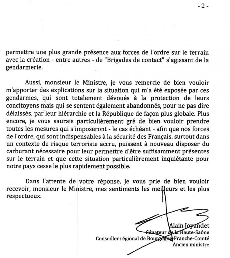 Pénurie de carburant dans les Gendarmeries - Alain Joyandet interpelle le ministre de l'Intérieur